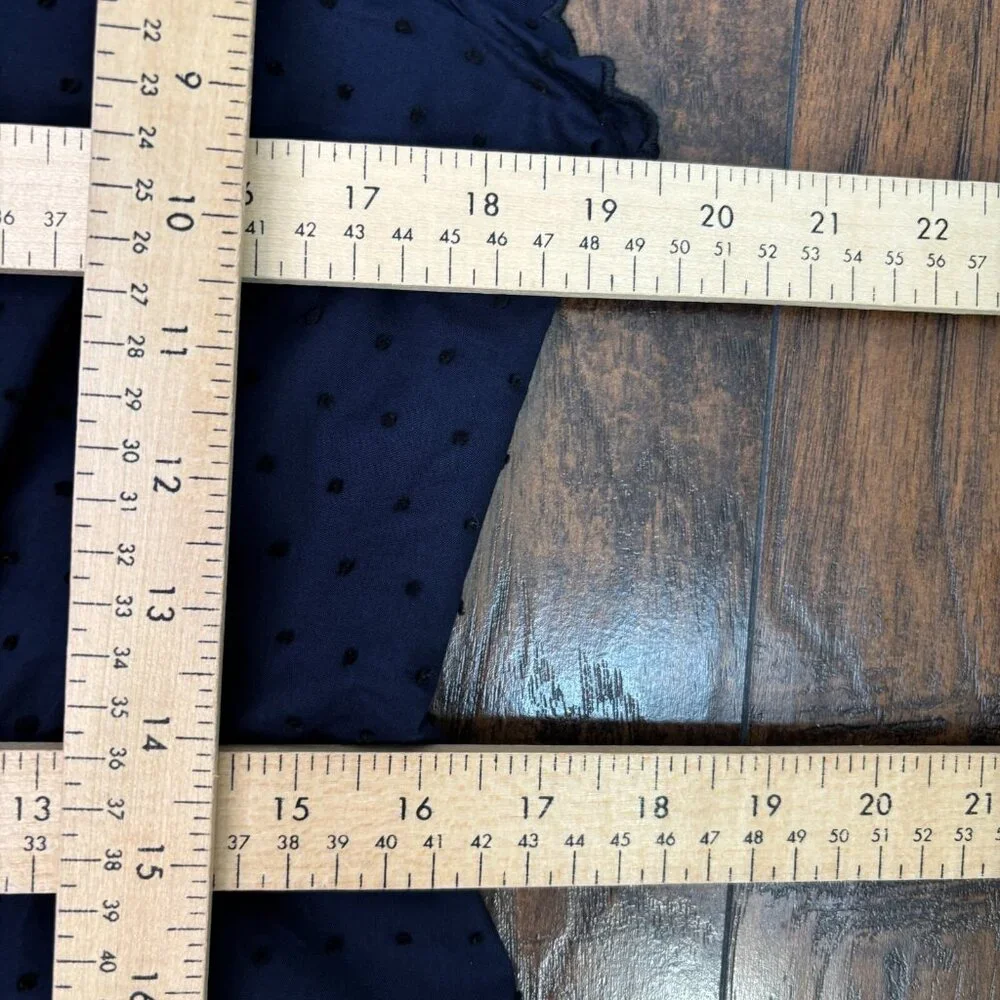 J. Crew Top 12 Navy Blue Swiss Dot Peplum Flutter Sleeve Scalloped V-Neck Blouse - Picture 8 of 11